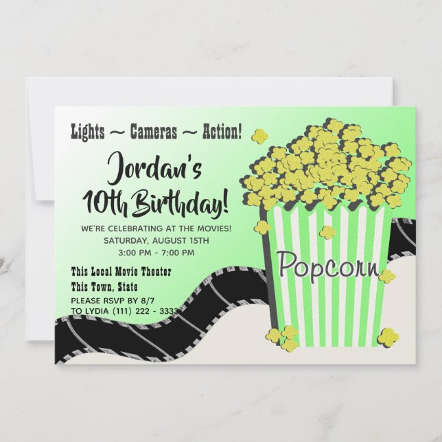 Invitation Popcorn et un film vert (Devant)