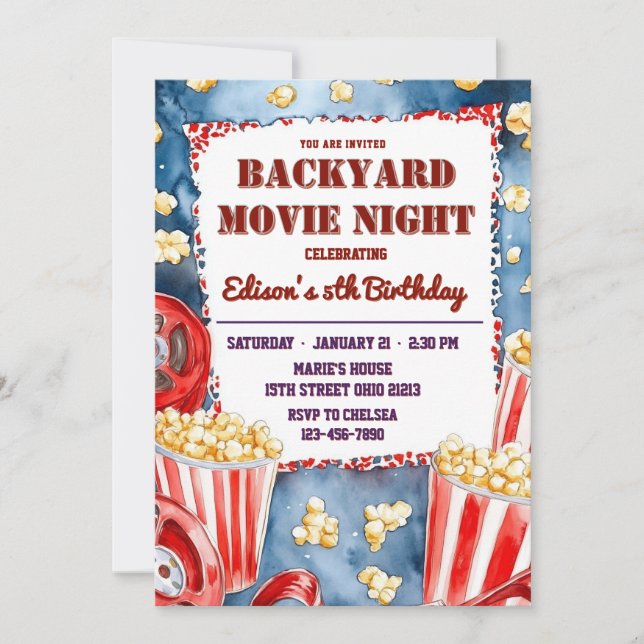 Invitation Popcorn Jardin Film Nuit Anniversaire (Devant)