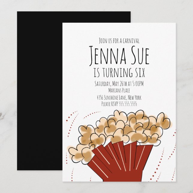 Invitation Popcorn Movie Extérieur Fête Anniversaire Invitati (Devant / Derrière)