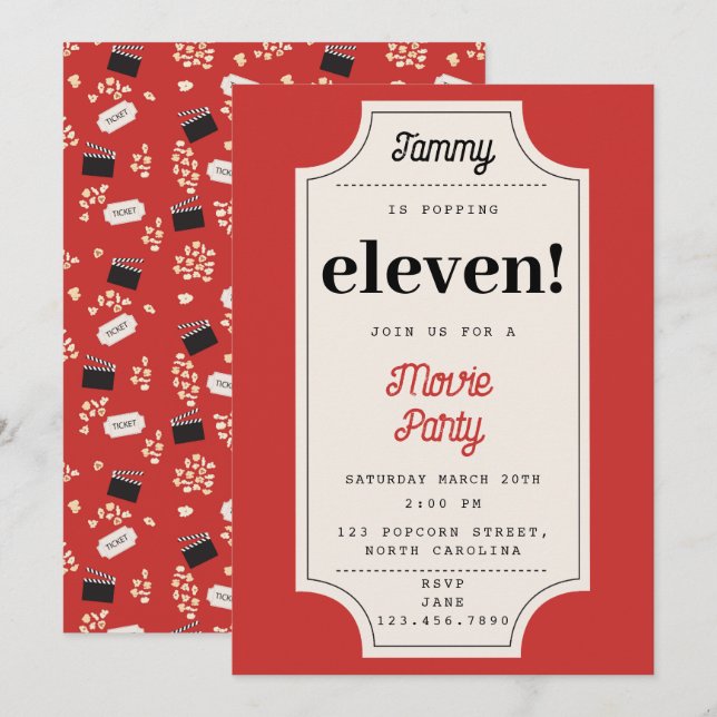 Invitation Popcorn Movie Ticket Party Anniversaire Thème (Devant / Derrière)
