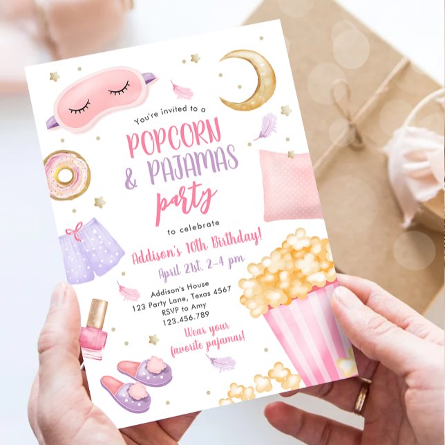Invitation Popcorn Pajamas Sleepover Stwood Fête du bois d'oe (Créateur téléchargé)