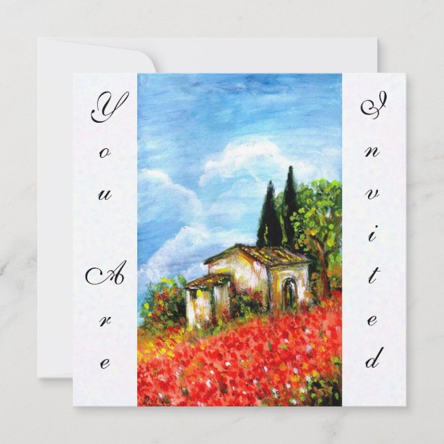 Invitation POPIES PAYSAGE TOSCANE Champs de Fleurs rouges Bla (Devant)