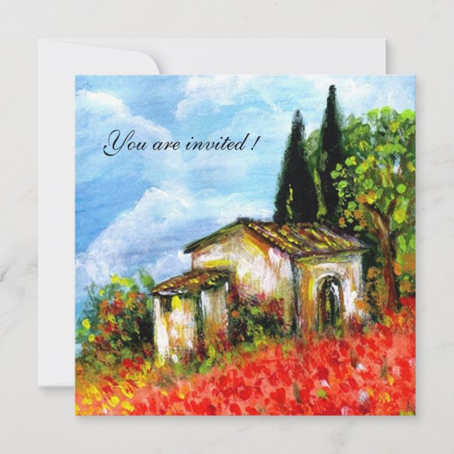 Invitation POPIES PAYSAGE TOSCANE Champs de fleurs rouges Noi (Devant)
