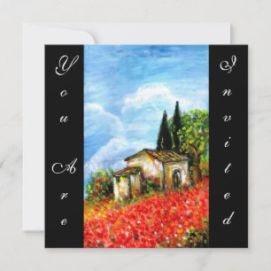 Invitation POPIES PAYSAGE TOSCANE Champs de fleurs rouges Noi