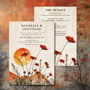 Invitation Poppies Boho Fleurs sauvages coucher de soleil tou