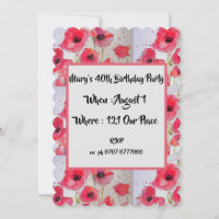 Poppies de pavot rouge Floral 40e anniversaire Inv