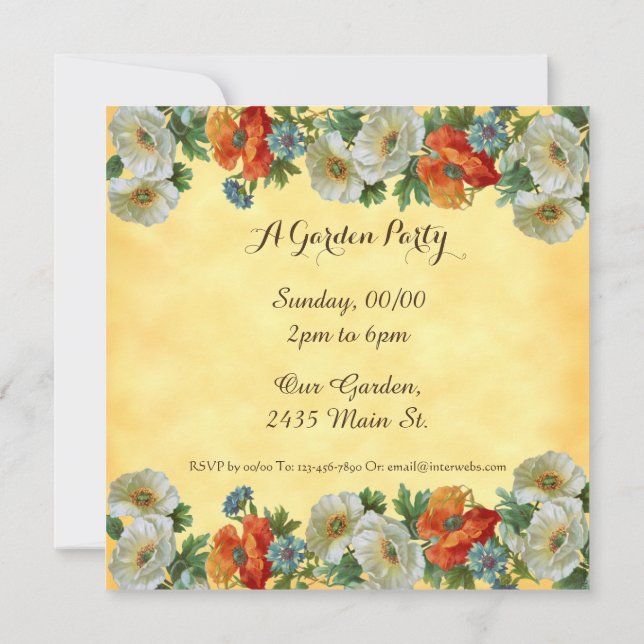 Invitation Poppies Personnalisé Carré de la fête du jardin In (Dos)