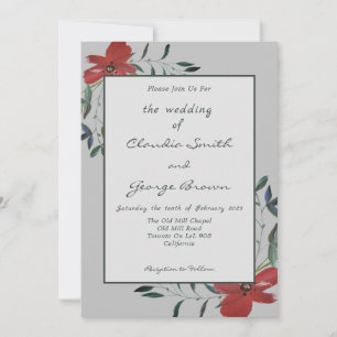 Invitation Poppies rouges simples et élégantes Mariage gris c
