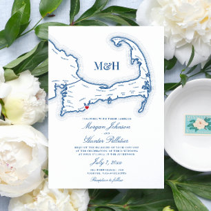 Invitation Popponesset Inn Cape Cod Map Mariage élégant