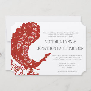 Invitation Poppy Red Vintage moderne Peacock Mariage Invitati