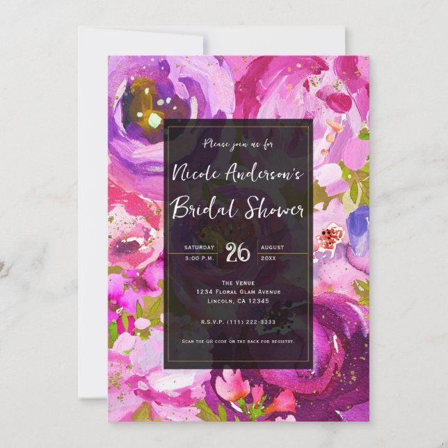 Invitation Pops de rose et violet Fête des mariées florale vi (Devant)