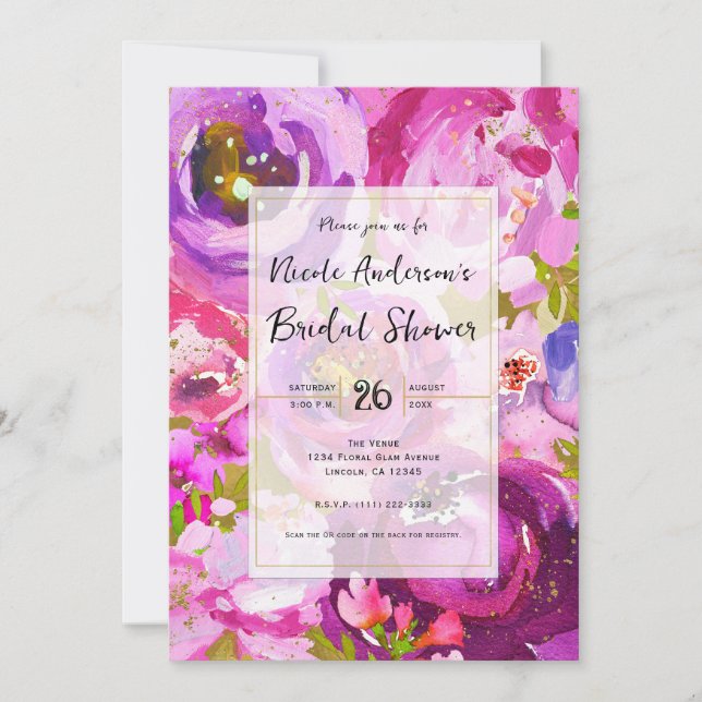 Invitation Pops de rose et violet Fête des mariées florale vi (Devant)