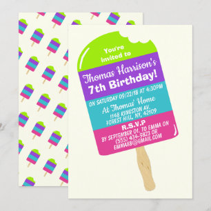 Invitation Popsicle coloré amusant N'importe quel âge Anniver
