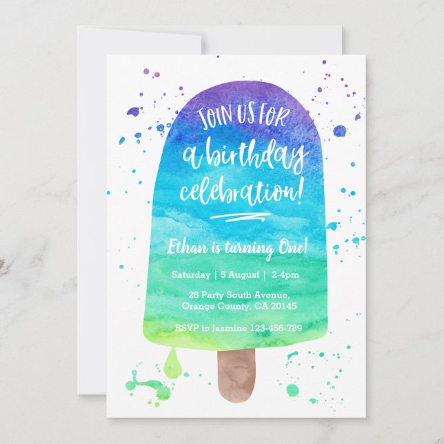 Invitation Popsicle de couleur pour aquarelle d'arc-en-ciel (Devant)