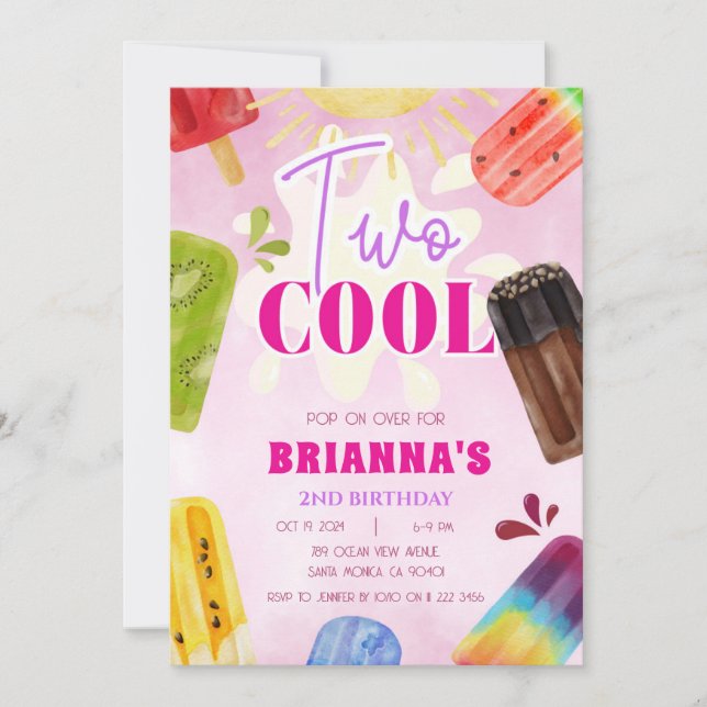 Invitation Popsicle Deux Cool Summer Girl 2e anniversaire (Devant)
