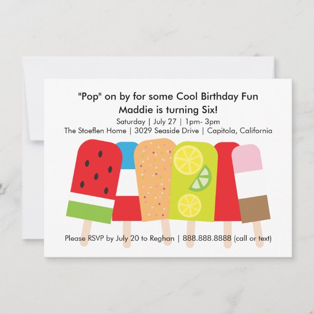 Invitation Popsicle fête d'été (Devant)