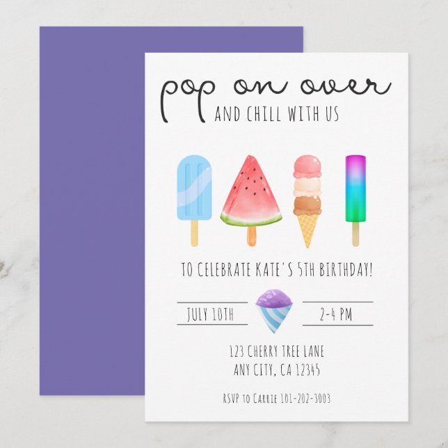 Invitation Popsicle Party (Devant / Derrière)