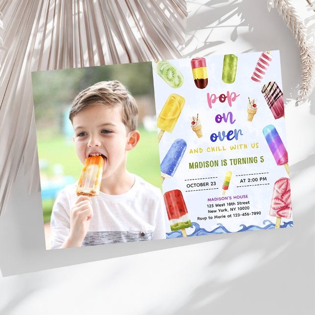 Invitation Popsicle Pop On Over Ice cream Anniversaire Photo (Créateur téléchargé)