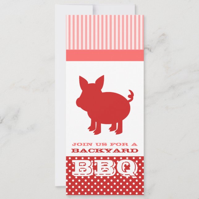Invitation Porc rouge et rose d'invitation de BBQ - (Devant)