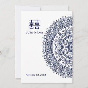 Invitation Porcelaine bleue et blanche chinoise Double Bonheu