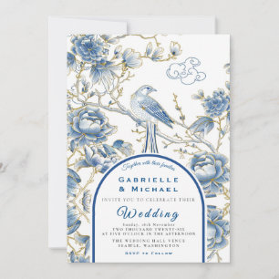 Invitation Porcelaine de mariage Delft bleu blanc chinoiserie