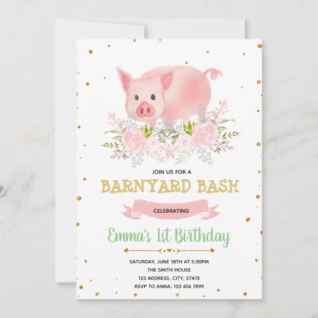 Invitation porcine d'anniversaire de ferme de (Devant)