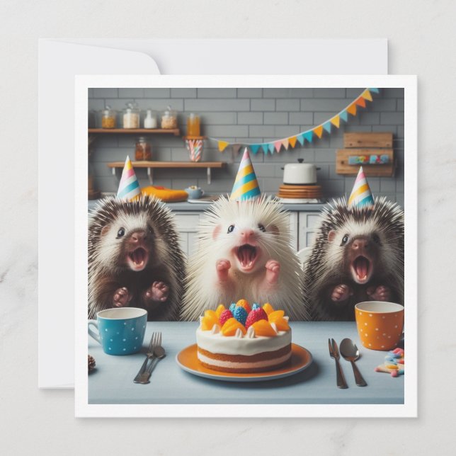 Invitation Porcupines excités célébrant l'anniversaire avec d (Devant)