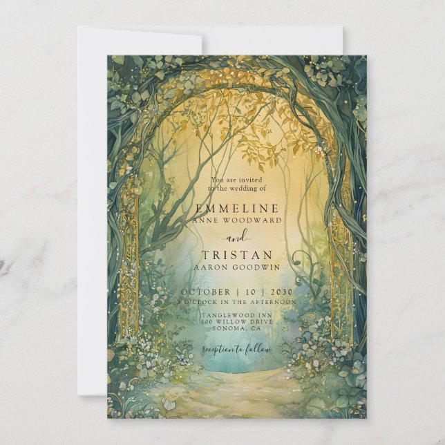 Invitation Portail de mariage de la forêt émeraude enchantée (Devant)