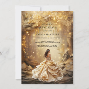 Invitation Portail des forêts d'or enchantées de Quinceanera