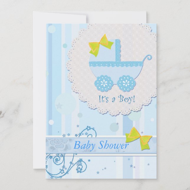 Invitation Porte-bébé "C'est un garçon" Baby shower bleu (Devant)