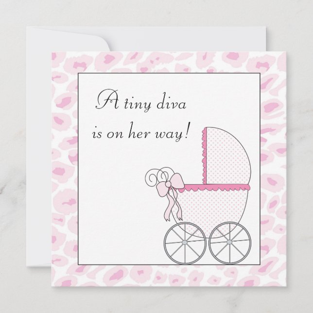 Invitation Porte-bébé rose Diva Leopard Baby Girl Douche (Devant)
