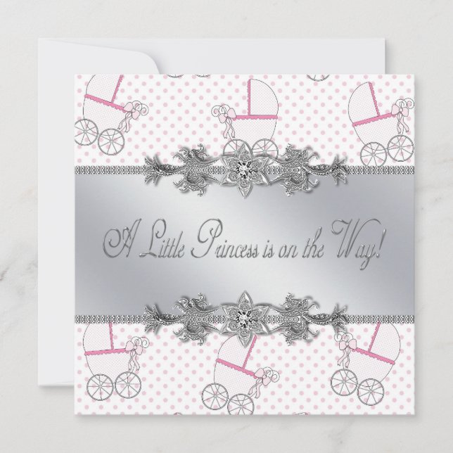 Invitation Porte-bébé rose fille Princesse Douche (Devant)