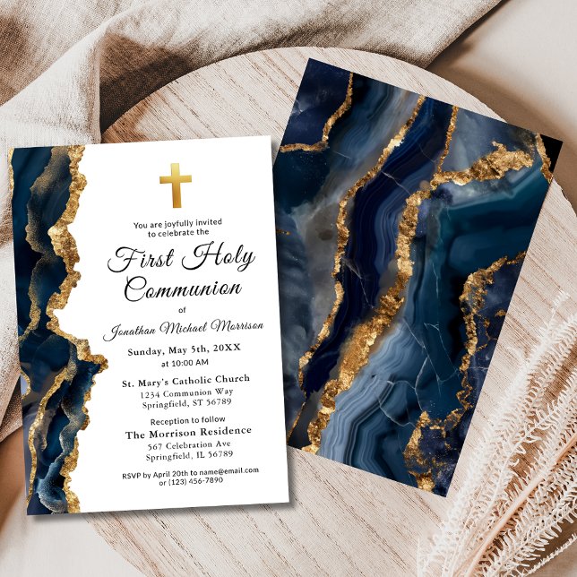 Invitation Porte Bleue Or Première Communion Sacrée Garçon (Créateur téléchargé)