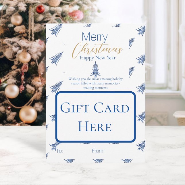 Invitation Porte-carte-cadeau de l'arbre de Noël Pagode Bleue (Blue Pagoda Christmas Tree Gift Card Holder)