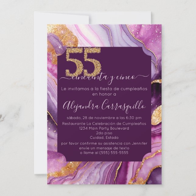 Invitation Porte de 55e anniversaire espagnole Sophisticated (Devant)