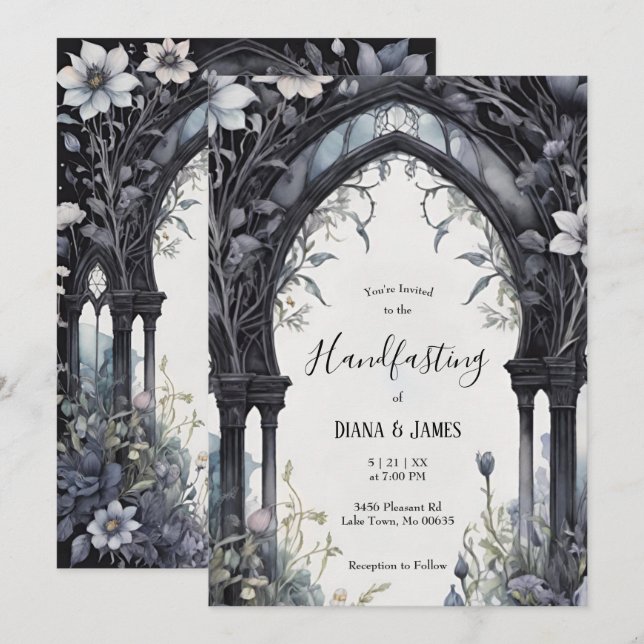 Invitation Porte de jardin fleuri gothique Pagan Handfasting (Devant / Derrière)