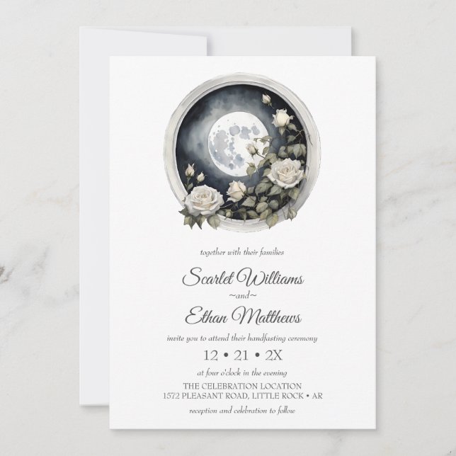 Invitation Porte de la lune de Boho foncé Jardin Rose blanche