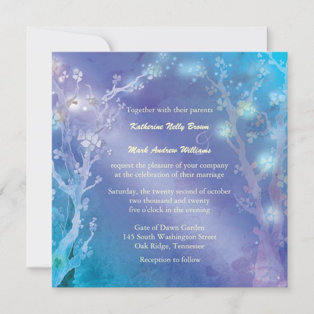 Invitation Porte de l'aube Mariage bleu chatoyant (Devant)