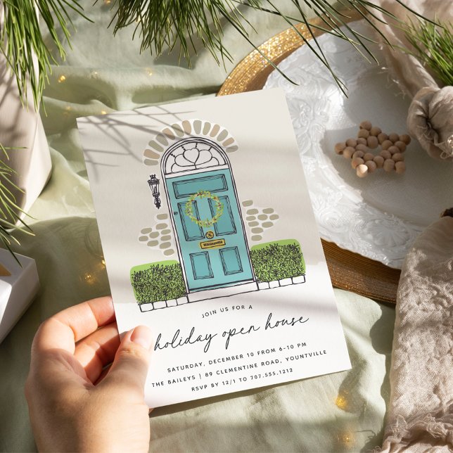 Invitation Porte de Noël sarcelle | Maison ouverte pour les F (Créateur téléchargé)