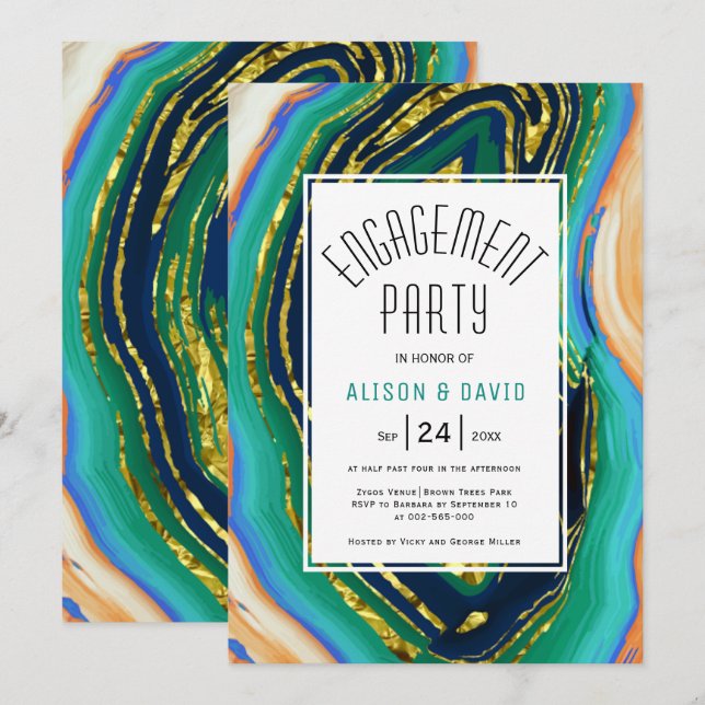 Invitation Porte de pêche bleu vert, partie de fiançailles de (Devant / Derrière)