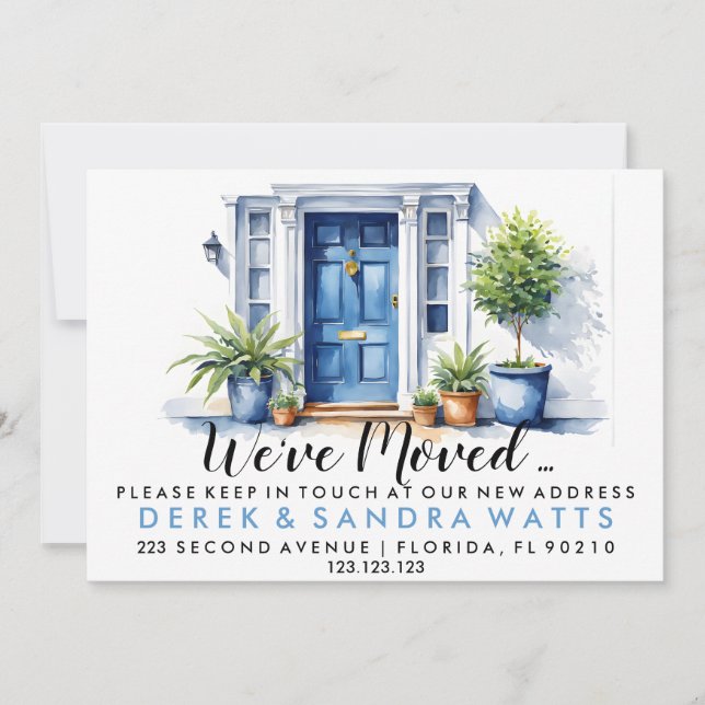Invitation Porte d'entrée bleue Changement d'adresse, maison  (Devant)