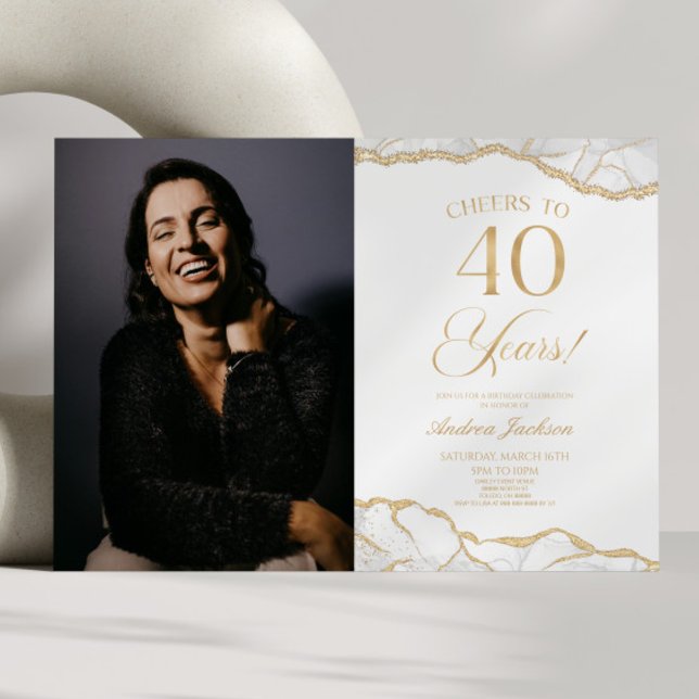 Invitation Porte d'or blanc photo 40e fête d'anniversaire (Créateur téléchargé)