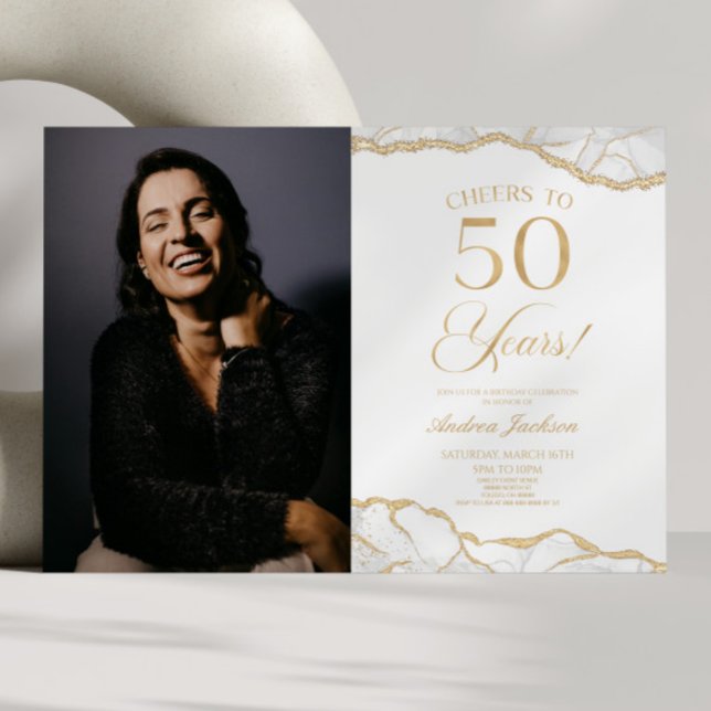 Invitation Porte d'or blanc photo 50e fête d'anniversaire (Créateur téléchargé)
