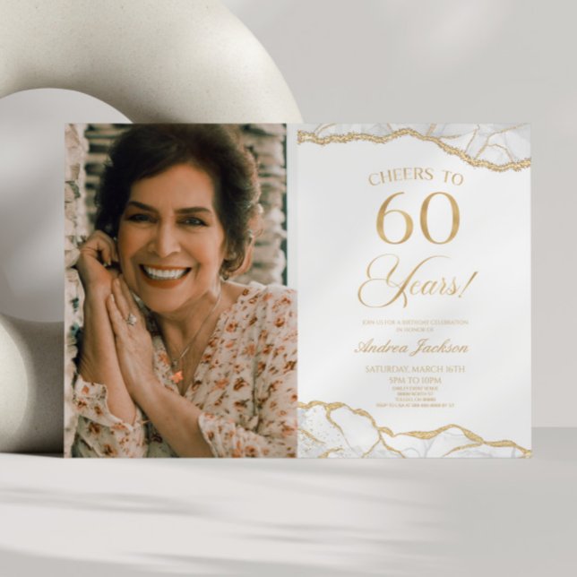 Invitation Porte d'or blanc photo 60e fête d'anniversaire (Créateur téléchargé)