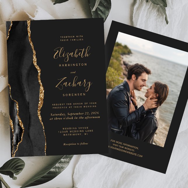 Invitation Porte d'or noir moderne photo Mariage foncé (Créateur téléchargé)