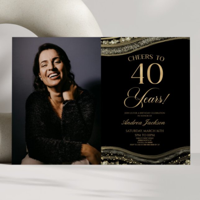 Invitation Porte d'or noir photo 40e fête d'anniversaire (Créateur téléchargé)