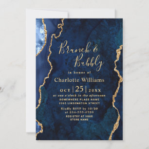 Invitation Porte en marbre bleu or moderne Brunch & Bubbly