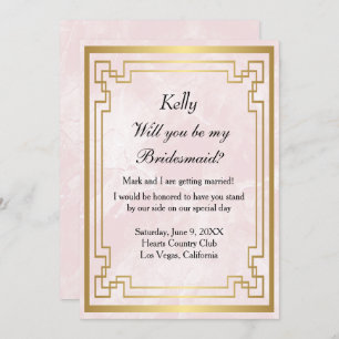 Invitation Porte-mère en marbre rose cadre géométrique or