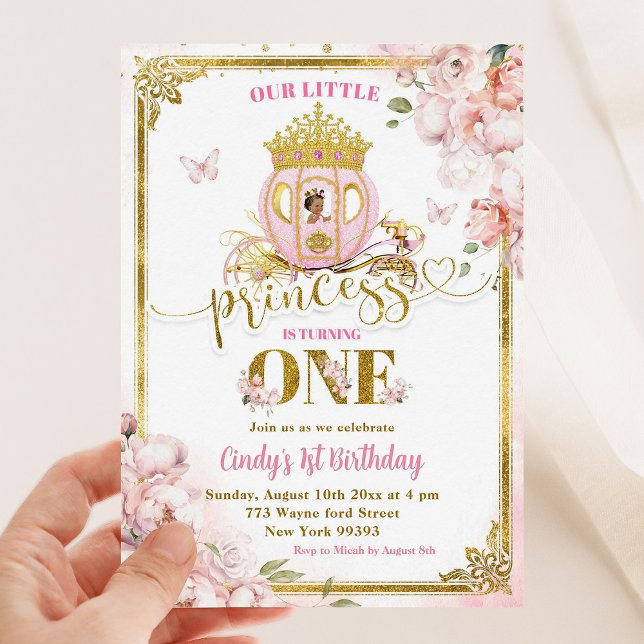 Invitation Porte-princesse mexicaine rose or Premier annivers (Créateur téléchargé)