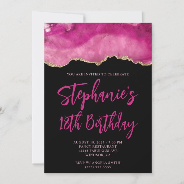 Invitation Porte rose et or Black Bold 18e anniversaire (Devant)